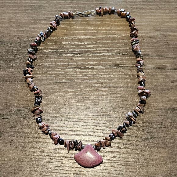 Rhodochrosite Pendant Necklace with Rhodonite Beaded Natural Stone - Picture 3 of 9